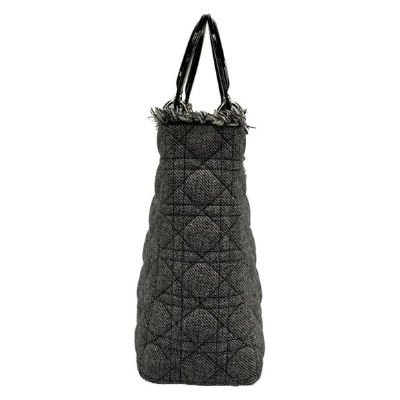 Auth DIOR/ChristianDior Lady Dior Large Bag Gray Black Wool Patent Leather - Picture 3 of 16
